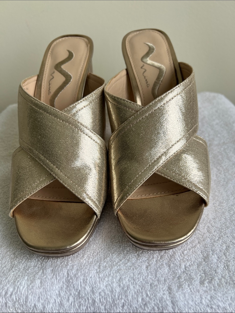 Nina Gold Metallic Crisscross Slide Mules